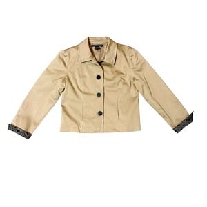 Scott Taylor Womens Tan Cotton Blend Button Front Paisley Trim Jacket Size L